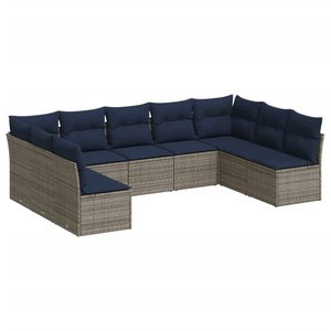 Set di divani da giardino in polyrattan grigio da 9 pezzi con cuscini, mobili da esterno resistenti - Product Image 2