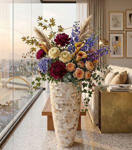 Jarrón alto artesanal con incrustaciones de nácar, maceta decorativa de concha natural para sala de estar y decoración del hogar, de Vietnam. - Product Image 6