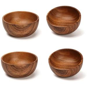 Bol à soupe et à riz classique en bois d'acacia naturel fait main, anti-brûlure, 10 cm - Product Image 5