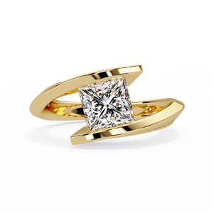 Anillos de compromiso únicos con diseño bypass, anillos de diamantes de laboratorio Princess de 1.00 ct, certificados por IGI, anillos de boda de oro macizo de 14k - Product Image 3