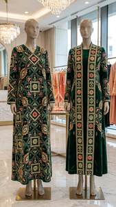 Motif de broderie sur velours vert foncé, base de motif 9000, pour veste ethnique femme, lehenga de mariée, abaya - Product Image 2