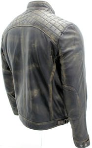 Veste de motard en cuir vintage pour homme |   Veste de moto rétro matelassée |   Vêtement d'extérieur formel de style streetwear avec fermeture éclair et logo sur le devant - Product Image 3