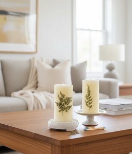 Natural Botanical Printed Pillar <b>Candles</b> for Home Decor <b>Candles</b> set of - 2 for perfect accent for modern - Product Image 1