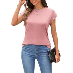 เสื้อยืดผู้หญิงสีชมพู คอกลม แขนสั้น ผ้าฝ้าย สีพื้น สไตล์ลำลอง ทอแบบถัก ระบายอากาศได้ดี เหมาะสำหรับใส่ในฤดูใบไม้ผลิและฤดูร้อน - Product Image 1