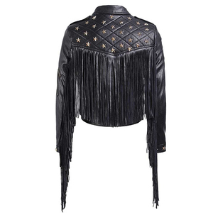 Zipper Design Wholesale Woman Leather Clothes Black <b>Biker</b> Motorcycle Punk Studded Real Leather <b>Jackets</b> Women Leather Stud Jacke - Product Image 2