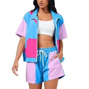 RABUSH SPORTS Wholesale High Quality Nylon Windbreaker Short Set Custom Printed Patchwork Color Block Casual Streetwear - Product Image 4
