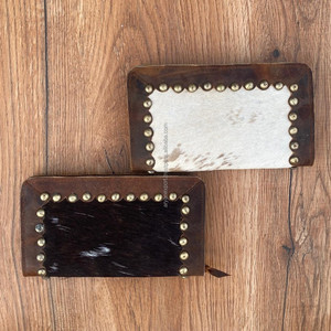 Cartera de piel de vaca auténtica hecha a mano para mujer, cartera delgada de piel auténtica con cremallera, cartera de mano con estampado de vaca, regalos para ella - Product Image 4