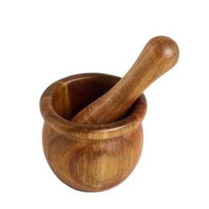 Ensemble mortier et pilon en bois naturel rond, compact, pour broyer les épices, presser l'ail, écraser les herbes, ensemble d'outils de cuisine - Product Image 1