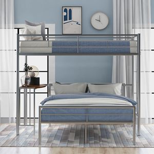 Letto a castello in metallo con scrivania e scaletta, doghe di qualità, colore argento metallizzato, per camera da letto (Vecchio SKU LP000092AAN) - Product Image 2