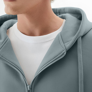 Custom <b>Men</b>’s Blue <b>Grey</b> Oversized Full Zip Hoodie with Drawstring Hood and Split Kangaroo Pockets - Product Image 5