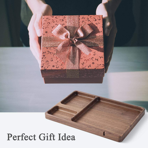 Home Bedside Table Desk Organizer Jewelry <b>Tray</b> Walnut Wooden Valet <b>Tray</b> <b>Catch</b> <b>All</b> <b>Tray</b> with Cable Slot for Men Dad - Product Image 3