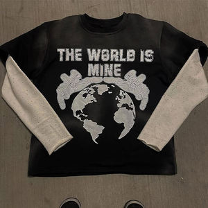 High Quality 100% Cotton Men's T-Shirt Custom Designed Double <b>Layer</b> Long Sleeve Cropped <b>Top</b> with Loose Fit and Printed Design - Product Image 1