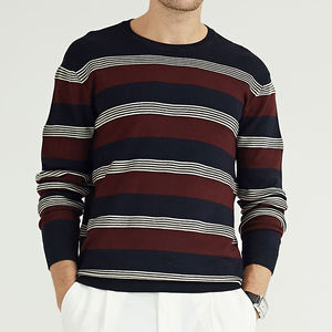 Pull en tricot rayé 100% coton pour homme avec logo personnalisé OEM, col rond, manches longues, pour l'hiver - Product Image 1