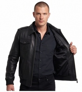 Wholesale <b>Men</b> Genuine Leather Flight <b>Jacket</b> Black Epaulet <b>Aviator</b> Bomber Custom Utility Cargo Pocket Standing Zippered XS - Product Image 5