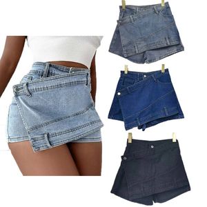 Shorts en jean déchirés pour femme, taille élastique, décontracté, avec fermeture éclair et poches, bords effilochés, style été - Product Image 1
