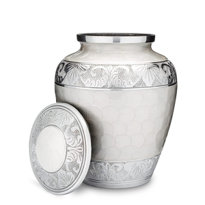 Handcrafted Red Enamel Funeral Memorial <b>Urn</b> With Silver Engraved Nickel Bands <b>Large</b> Adult Brass Cremation <b>Urn</b> For Human Ashes - Product Image 4