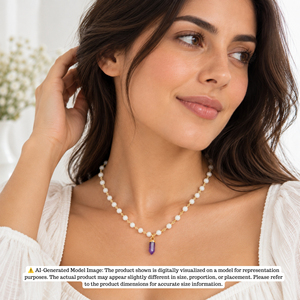 Amethyst Spike White Agate Freshwater Pearl Beaded 925 Sterling Silver 18K <b>Gold</b> Plated Eco-Friendly Jewellery Pendant Necklace - Product Image 4