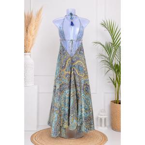 Floral Print Eco-Friendly Washable Lightweight Breathable Silk Viscose Sleeveless A-Line Floor-Length Summer V-Neck Loose - Product Image 4
