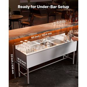 Lavello Commerciale in Acciaio Inox 304 Calibro 18, Dimensioni Vasca 25x35x25 cm, 3 Scomparti, Doppio Scarico, Lavello Bar a 3 Vasche - Product Image 3