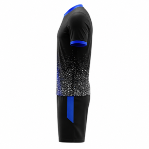 Ensemble Maillot et Short de Football Sublimé Noir et Bleu pour Homme – Col Rond, Sans Manches, Anti-Transpiration, Respirant, Coupe Classique, Vêtement de Sport 100% Coton - Product Image 3