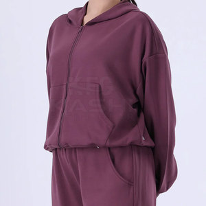 Premium Fabric Matching Outfit Ladies Oversized <b>Tracksuit</b> Drawstring Hoodie Jogger Pants Casual Solid Spring for Everyday - Product Image 5