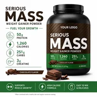 Poudre de gain de masse chocolatée 5LB, 50g de protéines, 251g de glucides, 3g de créatine, 1260 calories, faible teneur en sucre, sans gluten, nutrition sportive pour adultes