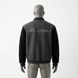 Veste en laine mélangée pour homme, noir et gris, logo brodé sur le devant, style décontracté, vêtement d'automne, coupe classique, col rabattu - Product Image 2