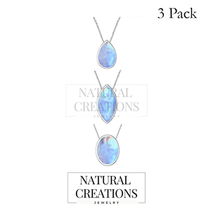 Premium Silver Plated 925 Silver Classic Slider Rainbow Moonstone Mix Shapes Spring <b>Lock</b> <b>Cable</b> Chain Bezel Setting Pack 3 Gift - Product Image 3
