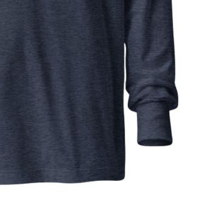 T-shirt unisexe à capuche en coton doux bleu marine chiné à manches longues avec lettres graphiques – Vêtement décontracté léger et tendance - Product Image 6