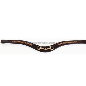 Correa de cuero para cejas de caballo, banda acolchada de cuero, doble cosido con cadena de cristal de dos filas y cubierta - Product Image 1