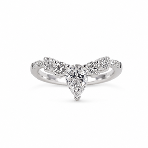 18K White Gold Pear & Round Lab Grown Diamond Tiara Band <b>Ring</b> | <b>Crown</b> Curved Wedding Band | Stackable Anniversary Jewelry Gift - Product Image 1