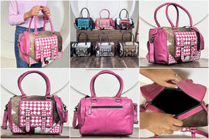 Bolso de Hombro Cruzado de Cuero Genuino con Diseño a Cuadros y Pelo, Fabricado Profesionalmente para Mujer - Product Image 3