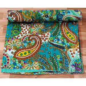 Exporters High-quality Comfortable Cotton Vintage Kantha <b>Quilt</b> Handmade <b>Throw</b> Bohemian Home Office Indian Style Paisley Print - Product Image 3
