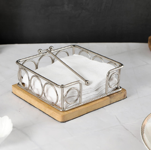 Porta Servilletas de Acero Inoxidable para Mesa de Comedor con Base de Madera, Diseño Moderno, Organizador de Mesa para Uso en Comedor - Product Image 1