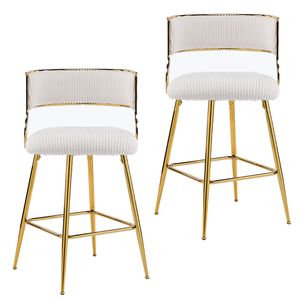 2 sgabelli da bar in velluto a coste spesso con piedini in ferro placcato oro beige - Comodi ed eleganti mobili da bar per la casa - Product Image 2