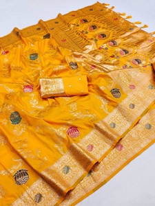 Sari traditionnel en soie Banarasi orange avec chemisier assorti, longueur au sol, tenue de mariage indienne, robe ethnique pour femmes - Product Image 2
