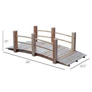Puente de Jardín de Madera de 1.5 m con Acabado Teñido en Arco, Pasarela con Barandillas para Arreglos Temporales de Exterior, Madera Natural para Patio Trasero - Product Image 3