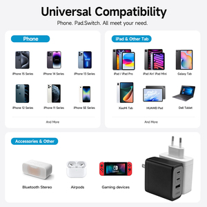 Adaptateur secteur EU 100W avec double port USB-C et USB-A, chargeur rapide pour ordinateur portable, Android, usage professionnel - Product Image 5