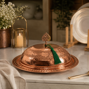 Handmade Pure Copper Food Serving <b>Tray</b> <b>with</b> Dome <b>Lid</b> | Hammered Copper Serving Platter <b>with</b> Cover | Luxury <b>Buffet</b> Food Warmer - Product Image 3