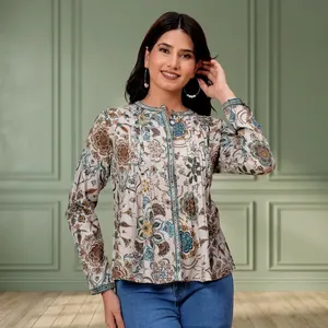 Women Floral Printed Long Sleeve <b>Shirt</b> <b>Mandarin</b> <b>Collar</b> Button Front Elegant Casual Top Relaxed Fit Lightweight Everyday Wear - Product Image 6