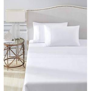Juego de Ropa de Cama de Percal Blanco de 210 Hilos, Estilo Americano, 6 Piezas, Sábanas Ajustables y Planas para Cama Matrimonial - Product Image 1