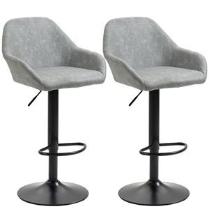 Set of 2 Adjustable Swivel Bar <b>Stools</b> <b>with</b> Footrest <b>Back</b> PU Leather for Kitchen <b>Counter</b> Dining Room in Gray - Product Image 1