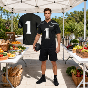 เสื้อฟุตบอลสีดำสำหรับผู้ชาย เบอร์ 1 คอวี แขนสั้น พิมพ์ลายแบบซับลิเมชั่น ผ้าโพลีเอสเตอร์ ระบายเหงื่อได้ดี ชุดกีฬา - Product Image 5