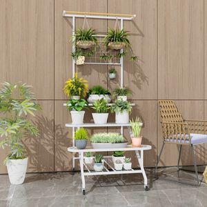 Soporte para Macetas Colgante de 4 Niveles con Barra para Exhibir Plantas de Interior y Vegetación de Jardín - Product Image 1