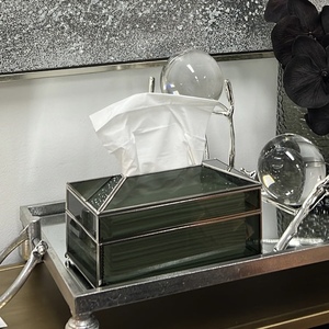 Luxury Home Decor Silver Metal Framed Black Glass Tissue <b>Box</b> with Elegant Feet and Clasp Rectangle Tissue Holder <b>Box</b> - Product Image 6