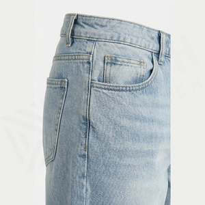 Jean en denim délavé coupe droite taille haute pour homme, coupe régulière, en coton, décontracté, bleu clair, style printemps - Product Image 5