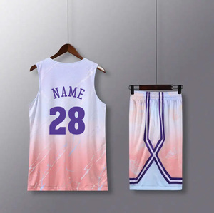 Ensemble de maillot de basket-ball personnalisé sublimé, débardeur en mesh sans manches unisexe avec impression dégradée et short à taille élastique, taille adulte - Product Image 3