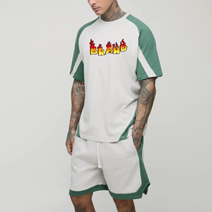 Nouvel arrivage 2026 : Ensemble décontracté 2 pièces pour homme, grande taille, avec logo sérigraphié personnalisé, chemise et short d'été mi-lourds - Product Image 1