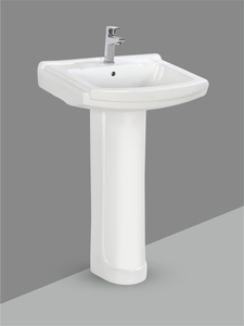 Lavabo carré blanc Sophia avec piédestal complet, lavabo mural pour lavage des mains, finition brillante, articles sanitaires pour la maison et l'hôtel - Product Image 1