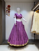 Jupe Lehenga traditionnelle indienne en coton pour femmes, bordure dorée, robe ethnique pour les festivals et les mariages